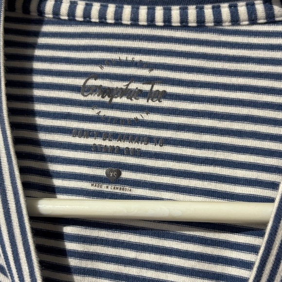 🎉4/30$🎉 Hollister Blue and White Striped Crop Top with Pink Text - Picture 2 of 4